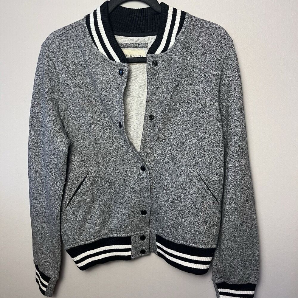 Denim & Supply Ralph Lauren Heather Gray Varsity Jacket with Black & White Trim